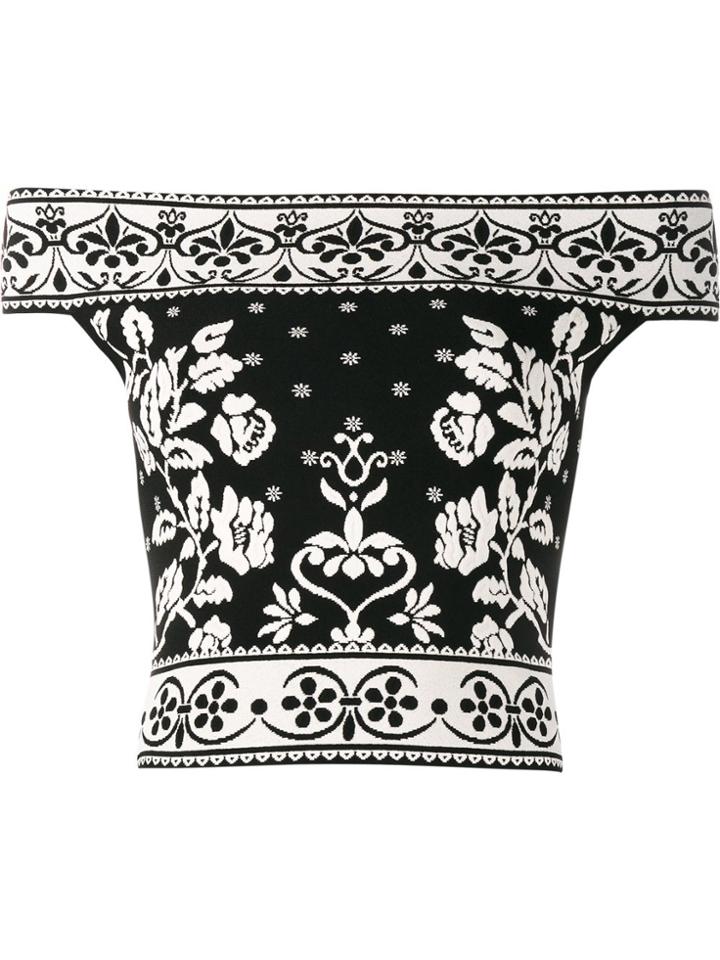 Alexander Mcqueen Floral Jacquard Off-shoulder Top - Black