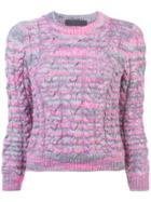 The Elder Statesman Cropped Sleeve Cable Knit Sweater - Pink & Purple