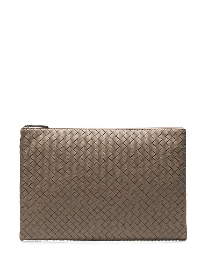 Bottega Veneta Grey Intrecciato Small Leather Pouch