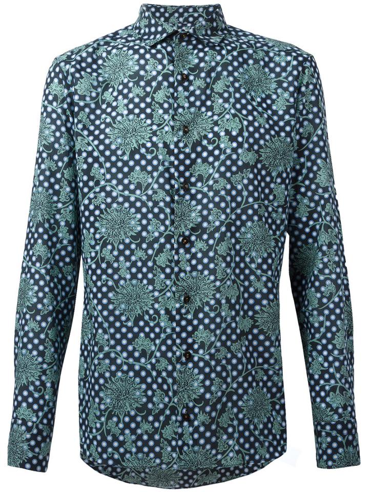 Kolor - Floral Dots Print Shirt - Men - Cotton/tencel - 2, Blue, Cotton/tencel