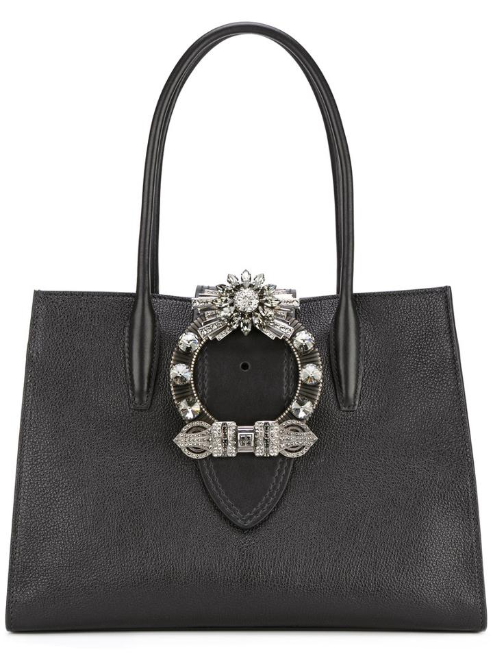 Miu Miu Crystal Embellished Top Handle Tote, Women's, Black, Calf Leather
