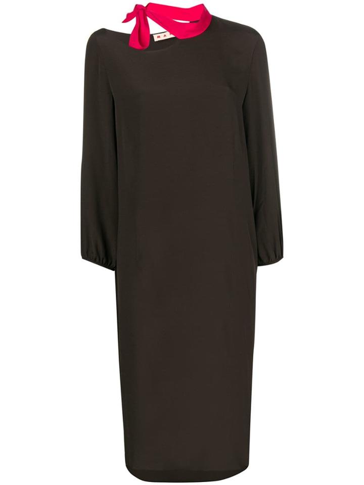 Marni Side Collar Pussy-bow Midi Dress - Brown
