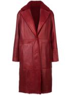 Yves Salomon Leather Mid-length Coat - Red