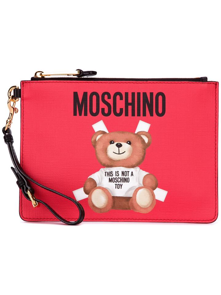 Moschino Toy Bear Paper Cut Out Clutch, Women's, Black, Leather