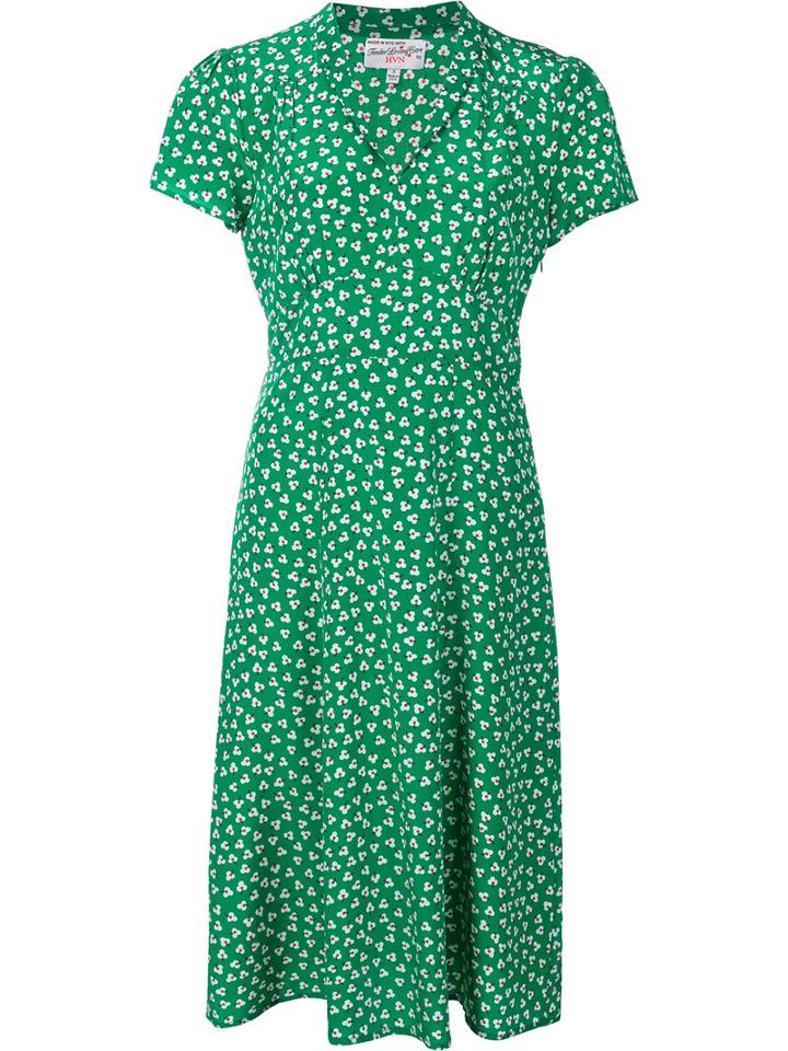 Harley Viera Newton Floral Print V-neck Dress, Women's, Size: 8, Green, Silk