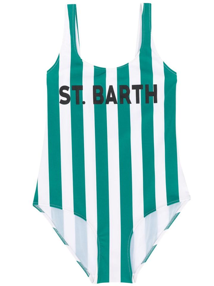 Mc2 Saint Barth Kids Striped Logo Swimsuit - White