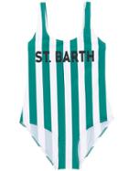 Mc2 Saint Barth Kids Striped Logo Swimsuit - White