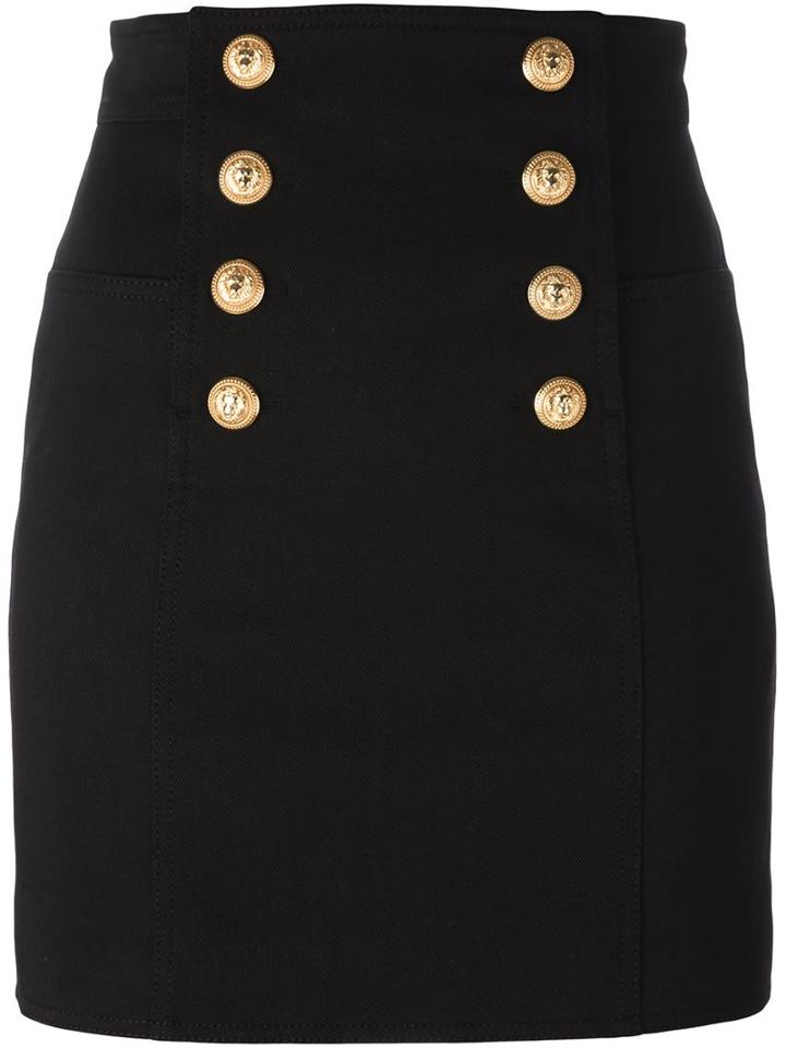 Balmain Sailor Mini Skirt, Women's, Size: 42, Black, Cotton/spandex/elastane/viscose