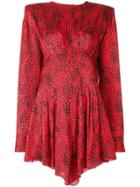 Alessandra Rich Pleated Leopard Pattern Dress - Red