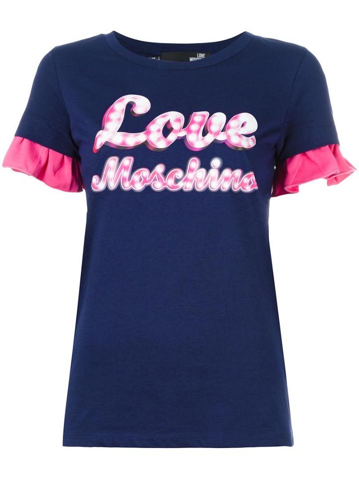 Love Moschino Neon Print T-shirt, Women's, Size: 40, Blue, Cotton