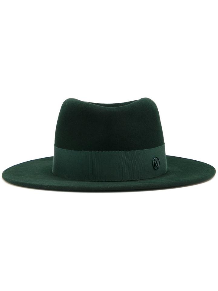 Maison Michel Grosgrain Band Trilby, Women's, Size: Xl, Green, Rabbit Fur Felt