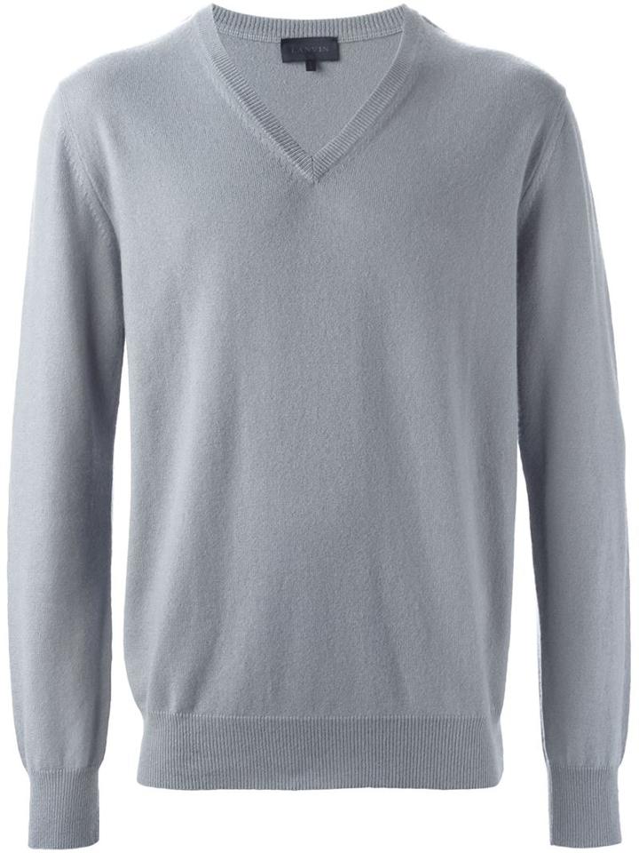 Lanvin V-neck Jumper, Men's, Size: Xl, Blue, Cashmere