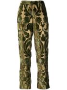 F.r.s For Restless Sleepers Velvet-flocked Jacquard Trousers - Green