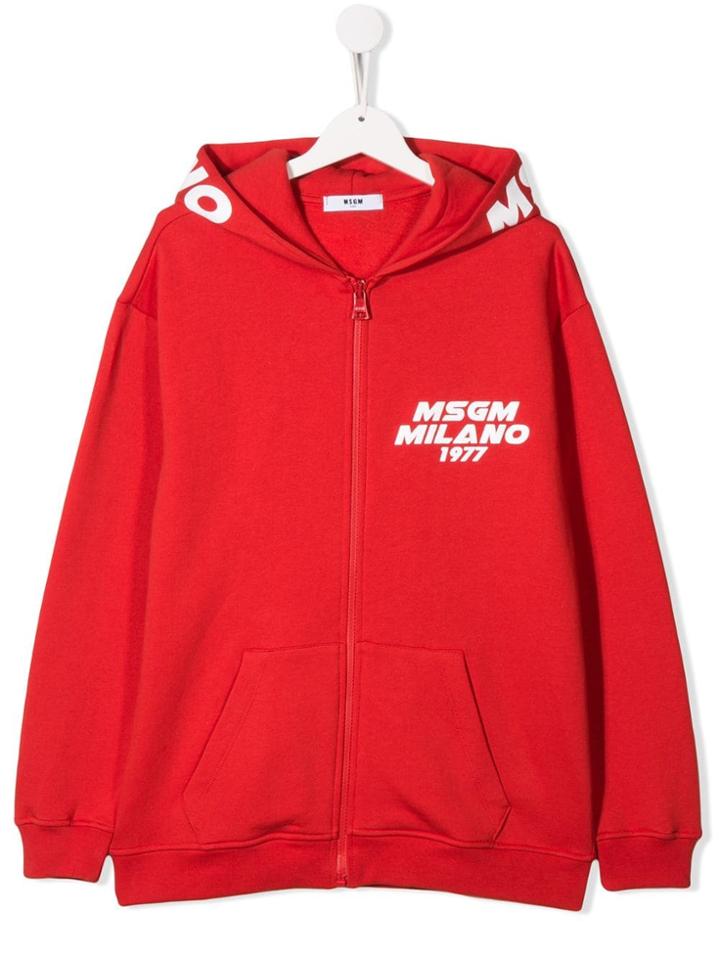 Msgm Kids Printed Logo Hoodie - Red