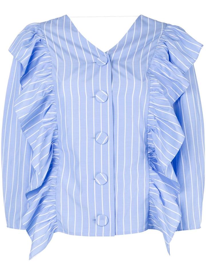 Sjyp Back Tied Striped Blouse - Blue