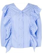 Sjyp Back Tied Striped Blouse - Blue