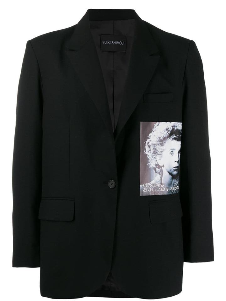 Yuiki Shimoji Graphic Print Oversize Blazer - Black