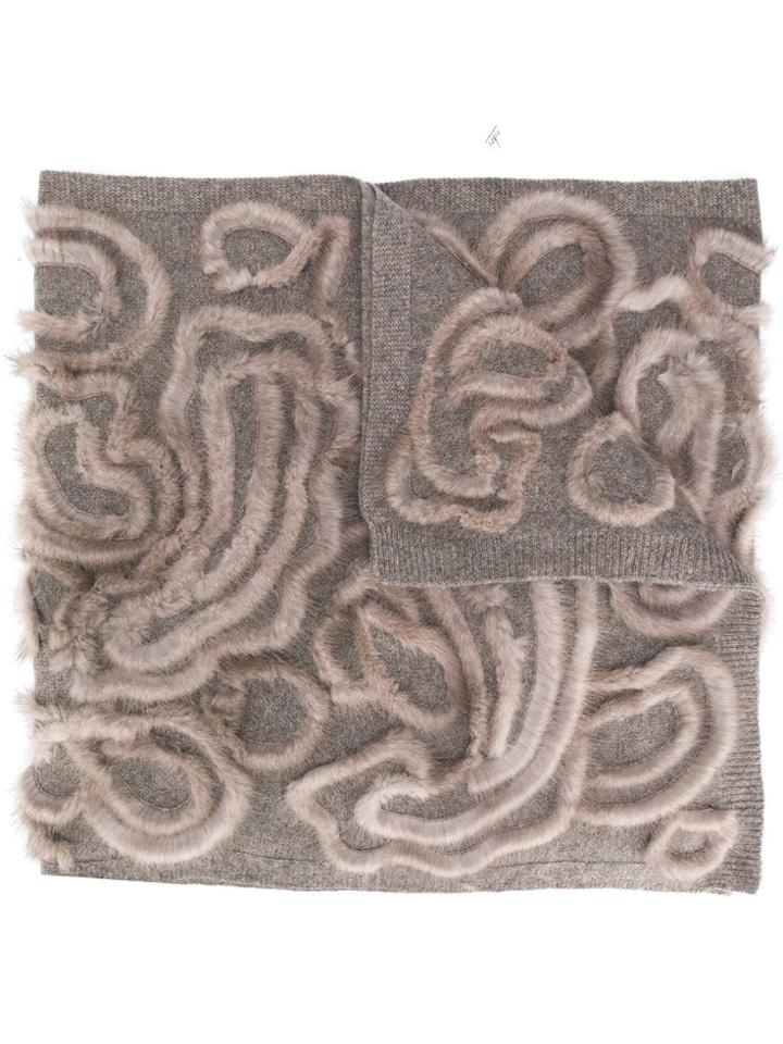 Liska Fur Trimmed Scarf - Neutrals