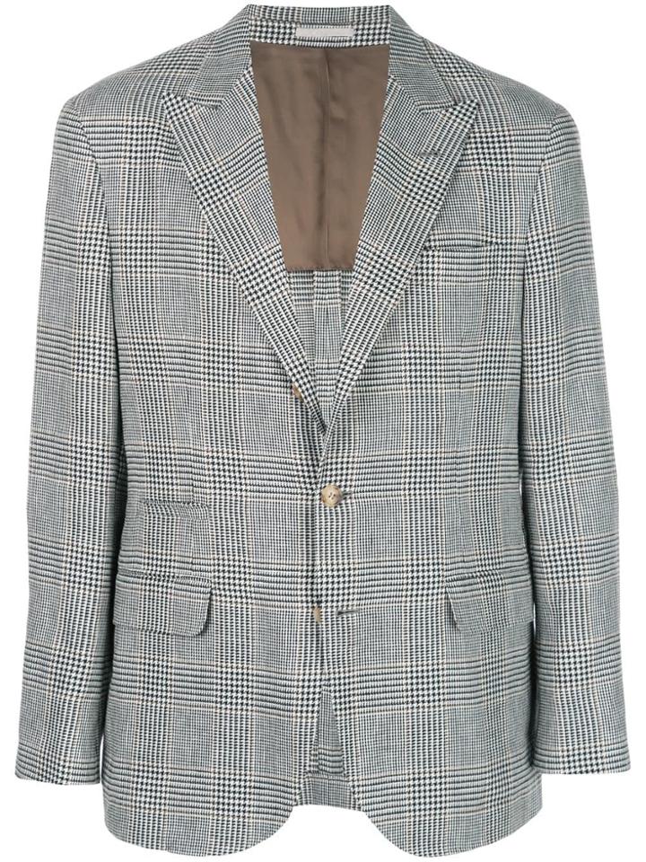 Brunello Cucinelli Single Breasted Check Blazer - White