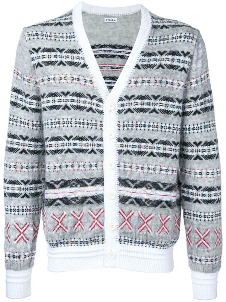 Coohem Fair Isle Knit Cardigan - Grey