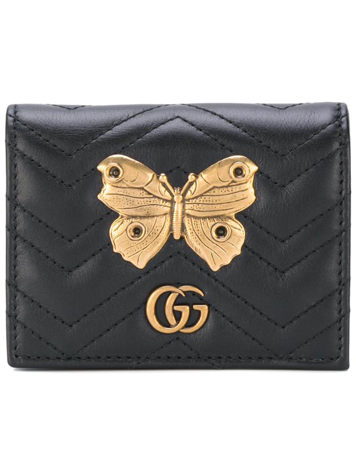Gucci Butterfly Quilted Trifold Wallet - Black