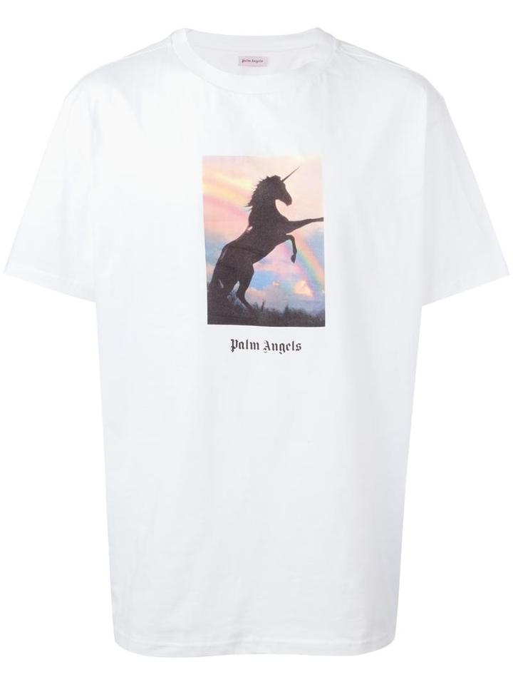 Palm Angels Unicorn Print T-shirt, Men's, Size: Medium, White, Cotton