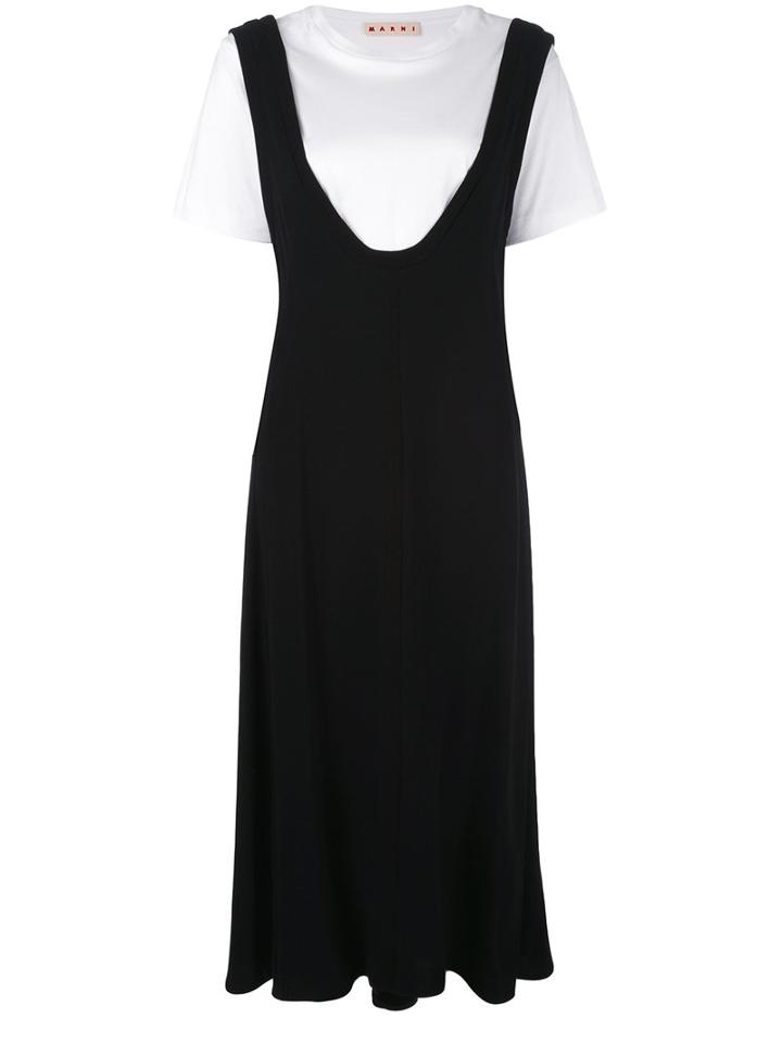 Marni Layered Pinafore Maxi Dress, Women's, Size: 38, Black, Cotton/viscose/acetate