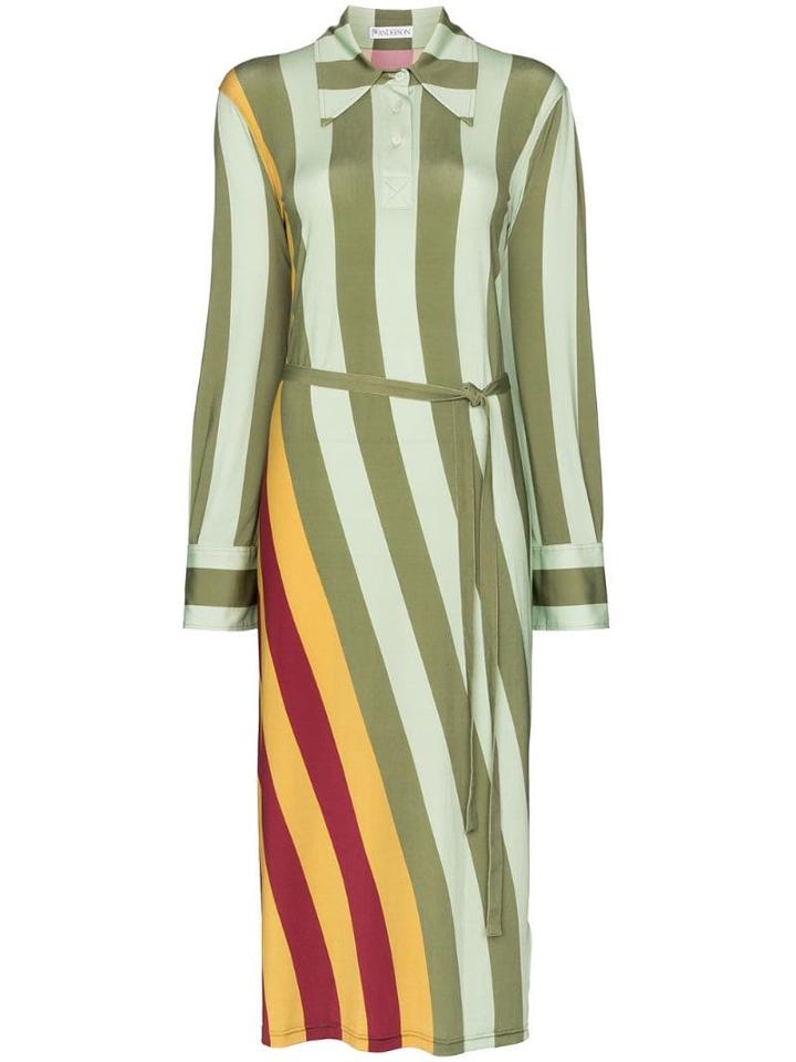 Jw Anderson Twisted-stripe Polo Dress - Green