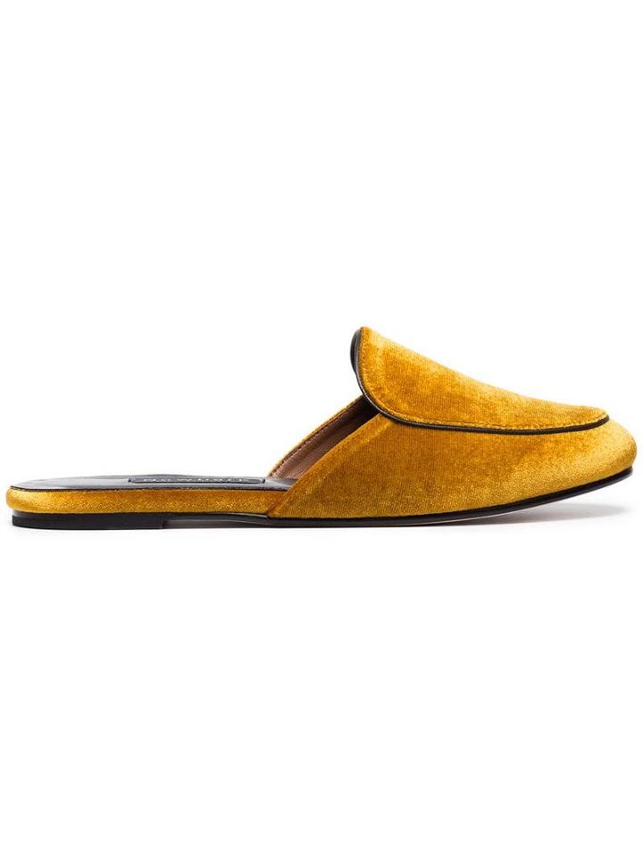 Newbark Yellow Liza Velvet Mules - Orange
