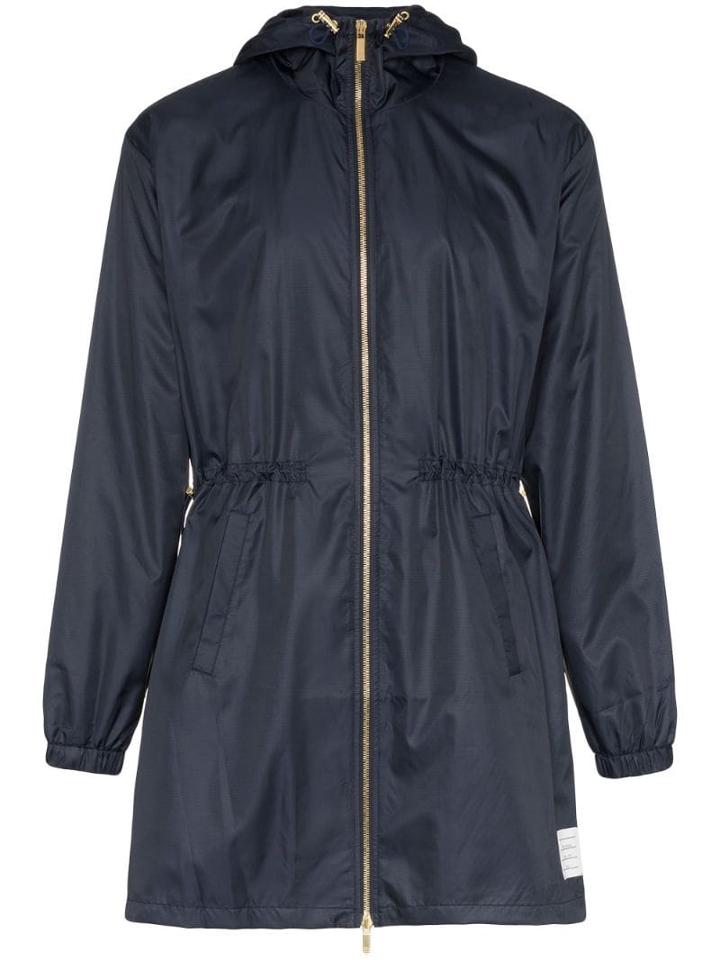 Thom Browne Hooded Zipped Parka Coat - Blue