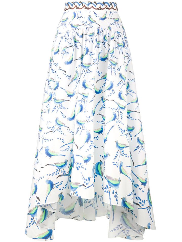 Peter Pilotto - Bird Print Asymmetric Skirt - Women - Cotton/spandex/elastane - 12, White, Cotton/spandex/elastane
