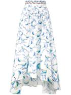 Peter Pilotto - Bird Print Asymmetric Skirt - Women - Cotton/spandex/elastane - 12, White, Cotton/spandex/elastane