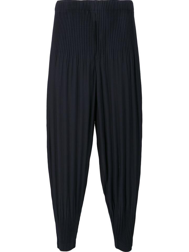 Homme Plissé Issey Miyake Tapered Pleated Trousers, Men's, Size: 2, Blue, Recycled Polyester