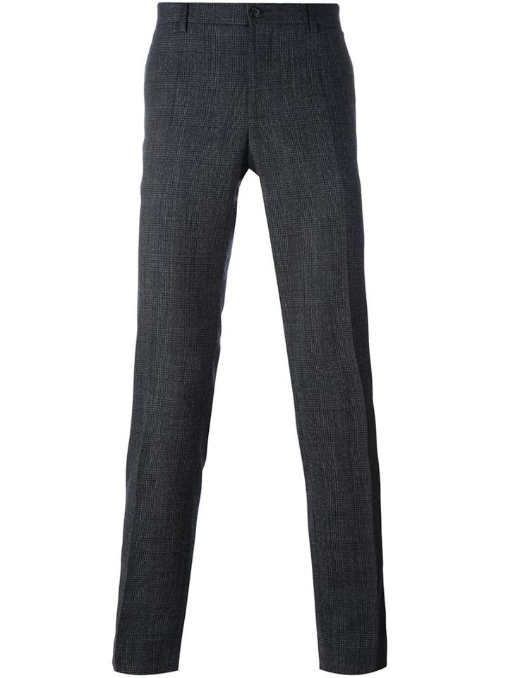 Dolce & Gabbana Checked Trousers, Men's, Size: 52, Grey, Spandex/elastane/virgin Wool