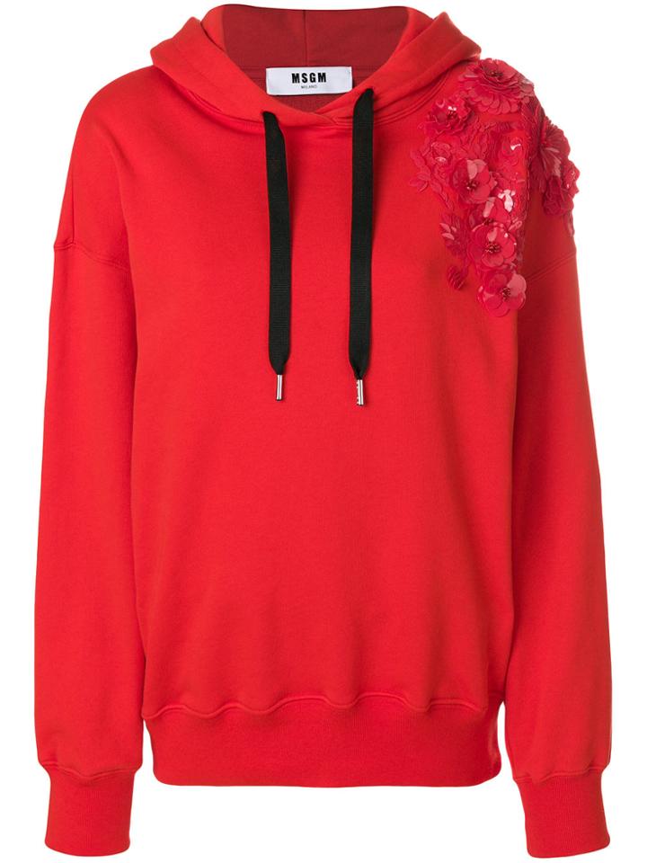 Msgm Floral Embellished Hoodie - Red