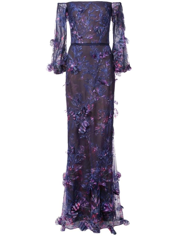 Marchesa Notte Off-the-shoulder Floral Dress - Blue