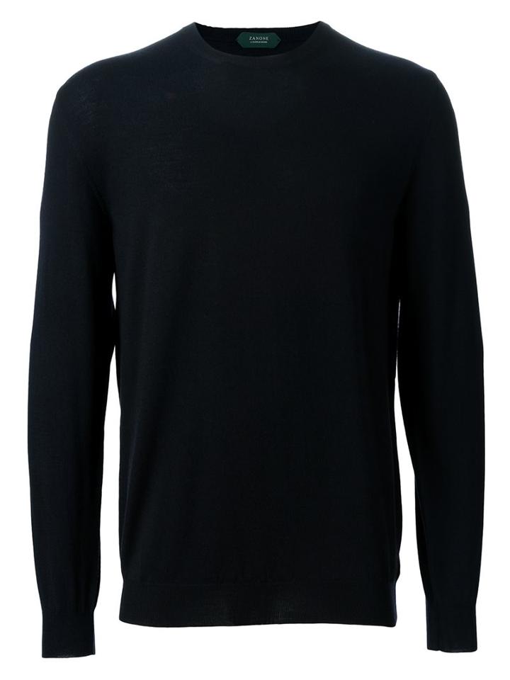 Zanone Crew Neck Sweater, Men's, Size: 54, Blue, Polyamide/virgin Wool