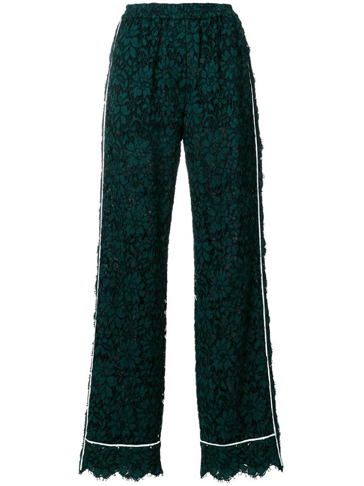 Dolce & Gabbana High Waist Lace Trousers With Contrast Piped Trim -