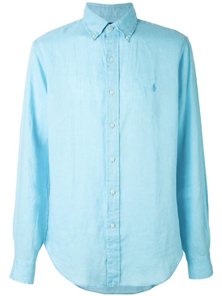 Ralph Lauren - Long Sleeve Logo Shirt - Men - Linen/flax - S, Blue, Linen/flax