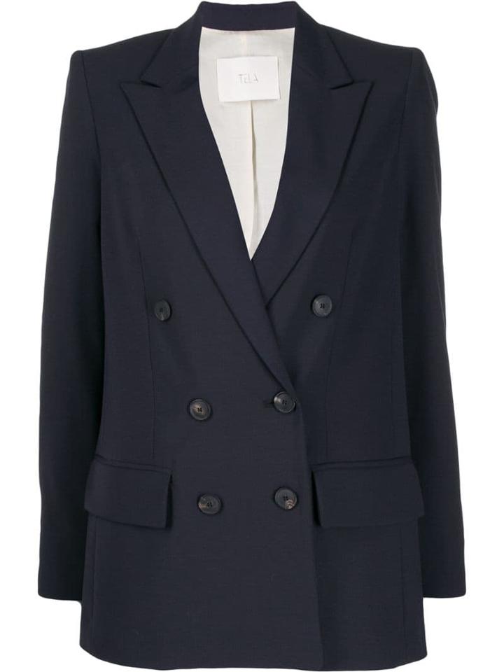Tela Double-breasted Blazer - Blue