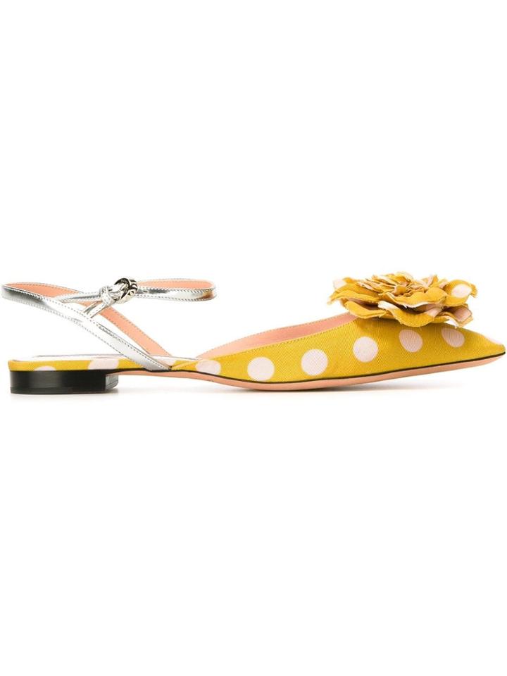 Rochas Flower Application Polka Dot Ballerinas - Yellow & Orange