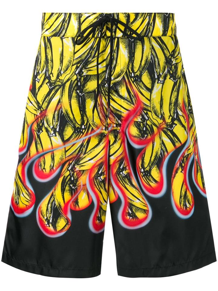 Prada Banana And Flame Print Shorts - Yellow