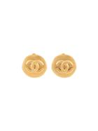 Chanel Vintage Round Matte Cc Earrings - Gold