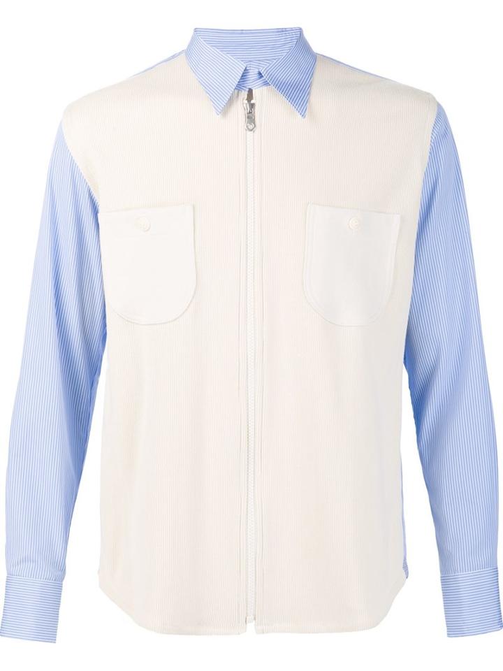 Junya Watanabe Comme Des Garçons Man Striped Contrast Panel Shirt, Men's, Size: Medium, White, Cotton