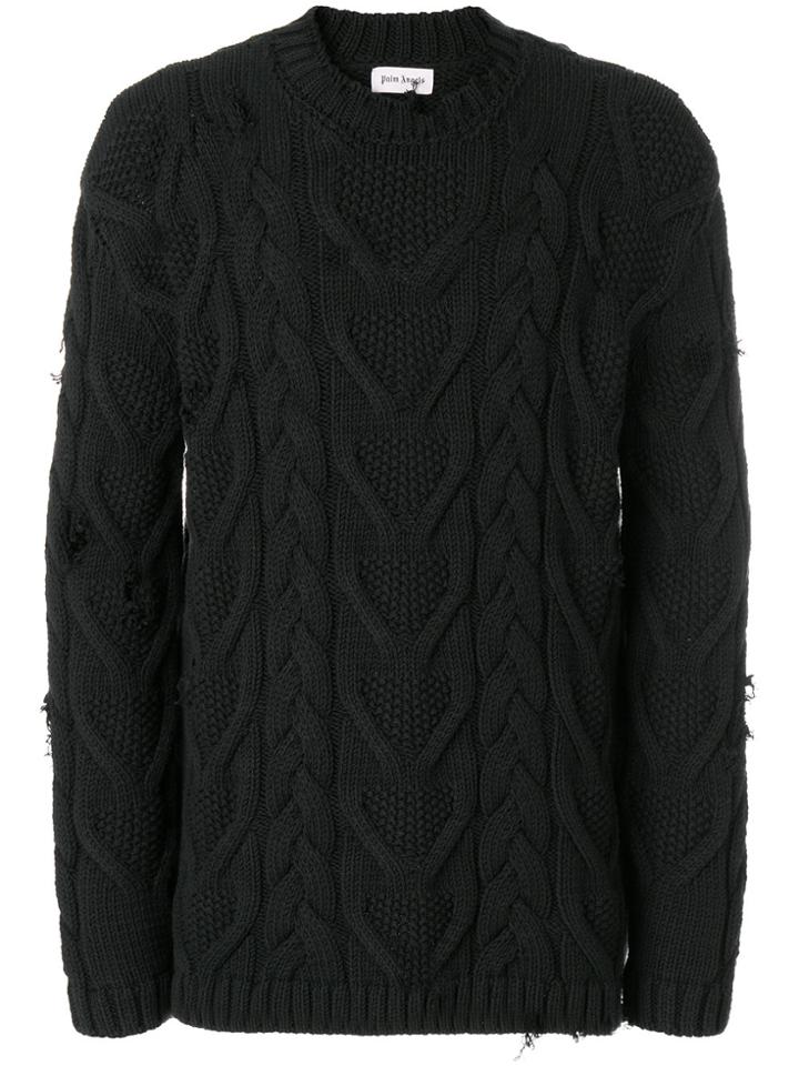 Palm Angels Distressed Cable Knit Sweater - Black