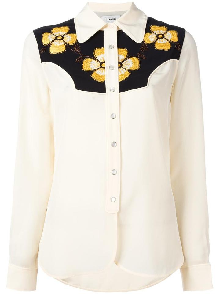 Coach Floral Yoke Shirt, Women's, Size: 4, Nude/neutrals, Silk/viscose