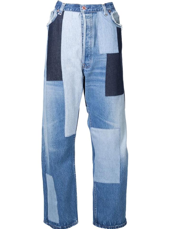Off-white Wide-leg Patchwork Jeans, Women's, Size: 27, Blue, Cotton