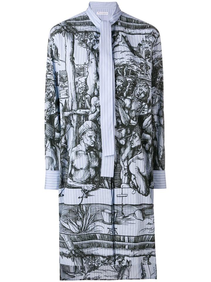 Jw Anderson Durer Scene Print Striped Shirtdress - Blue
