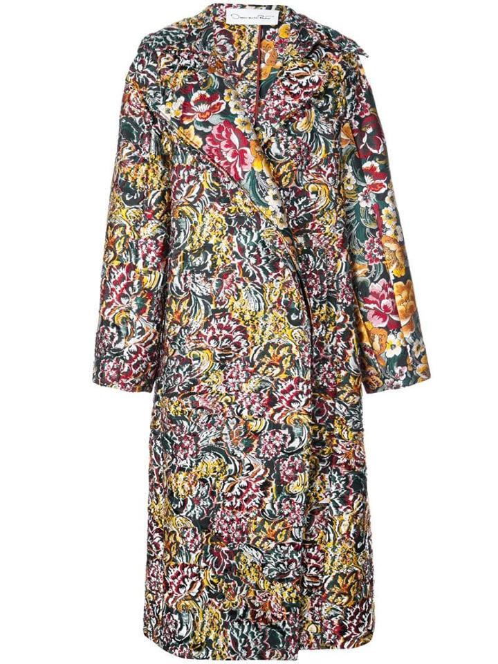 Oscar De La Renta Long Floral Brocade Coat - Blue