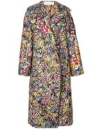 Oscar De La Renta Long Floral Brocade Coat - Blue